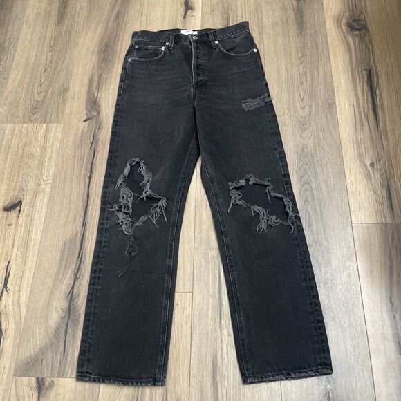 Agolde 90s Loose Fit Jean size 26 Audio Wash Distressed High Rise Straight Jeans - Picture 3 of 12